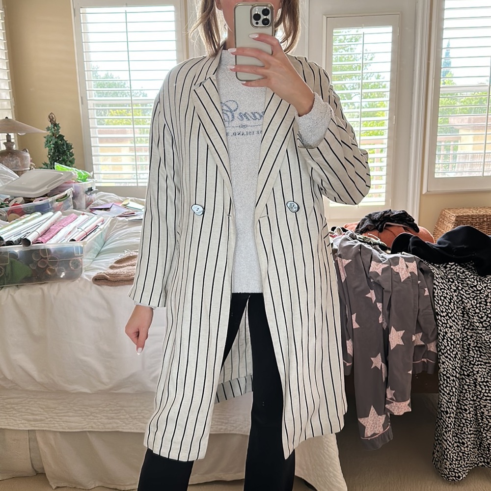 Topshop Striped Trench Coat with Pockets